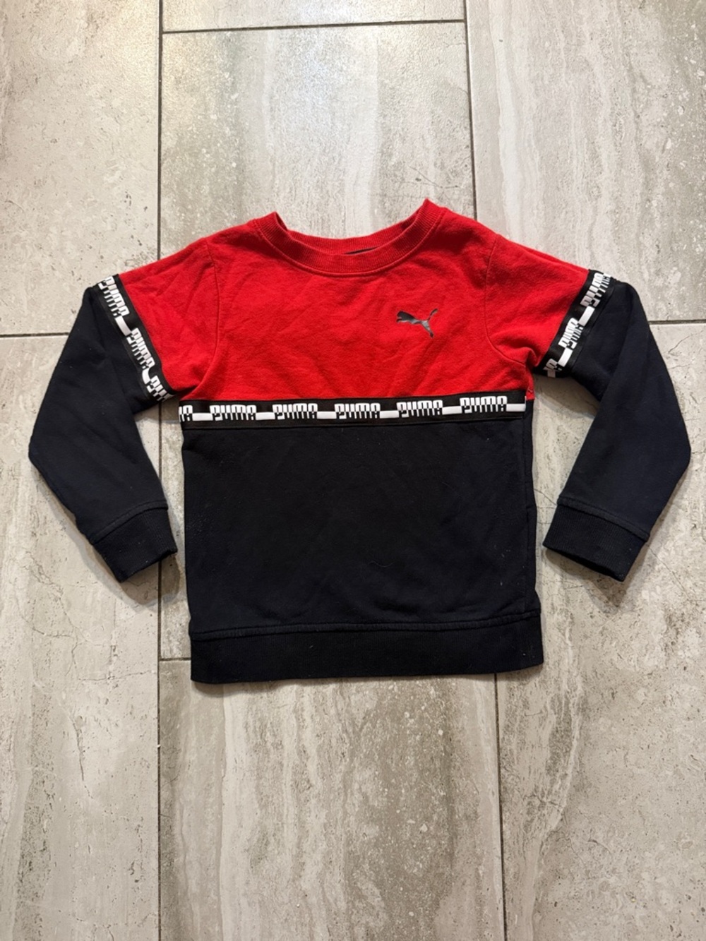 Puma Red and Black Colorblock Kids Pullover Sweatshirt